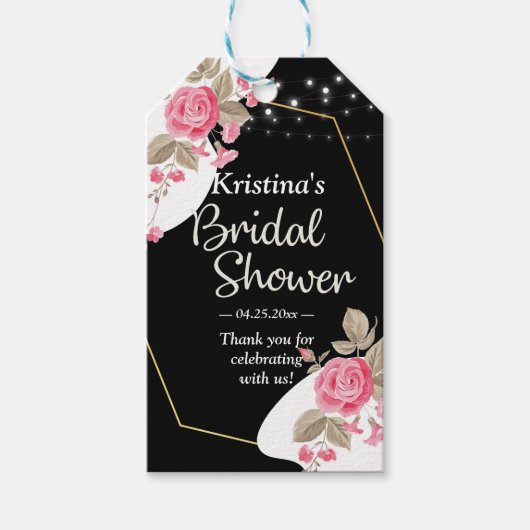 Modern Elegance Pink Floral string l Vrijgezellenf Cadeaulabel (Voorkant)