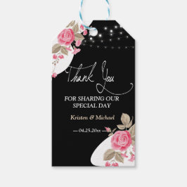 Modern Elegance Pink Floral string licht dank u Cadeaulabel