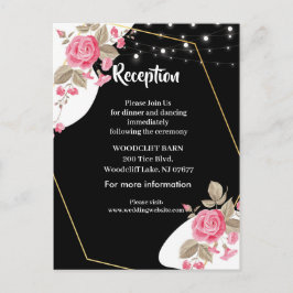Modern Elegance Pink Floral string light Aankondigingskaart