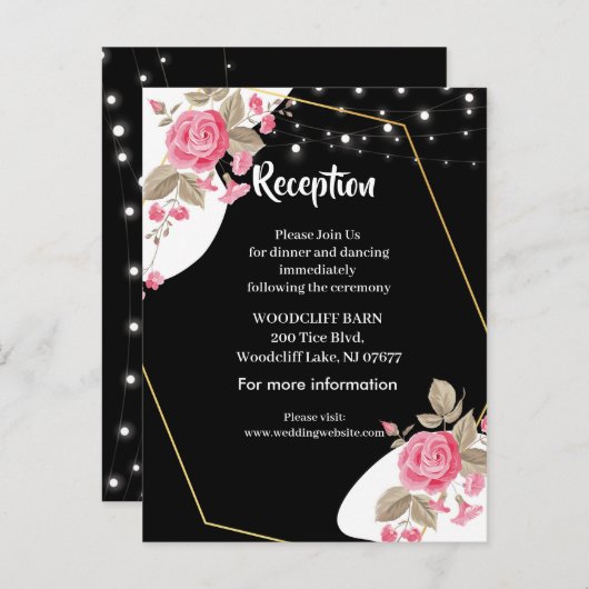 Modern Elegance Pink Floral string light Aankondigingskaart (Voorkant / Achterkant)