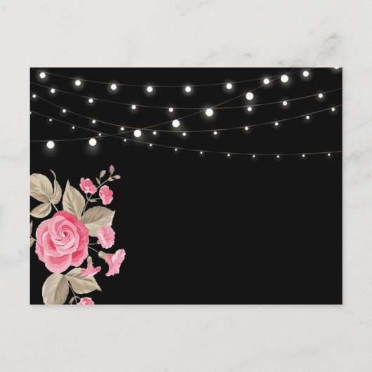 Modern Elegance Pink Floral string light Aankondigingskaart (Achterkant)
