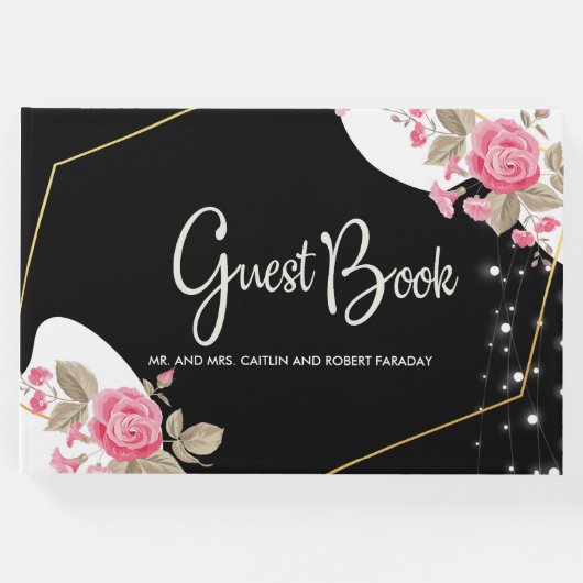 Modern Elegance Pink Floral string light Gastenboek (Voorkant)