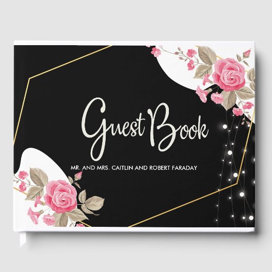 Modern Elegance Pink Floral string light Gastenboek (Voorkant)