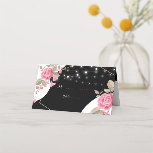 Modern Elegance Pink Floral string light Plaatskaartje (Voorkant)