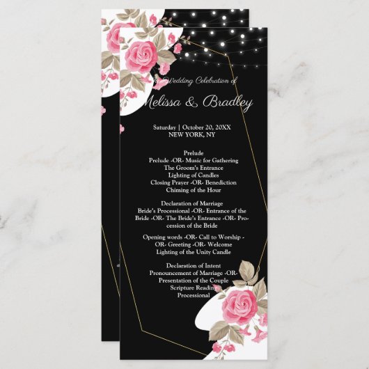 Modern Elegance Pink Floral string light Programmakaart (Voorkant / Achterkant)