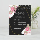 Modern Elegance Pink Floral string light RSVP Kaart (Staand voorkant)