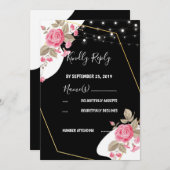 Modern Elegance Pink Floral string light RSVP Kaart (Voorkant / Achterkant)