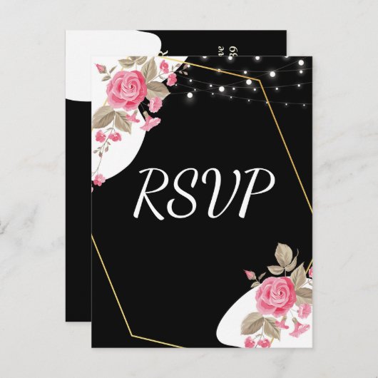 Modern Elegance Pink Floral string light RSVP Uitnodiging Briefkaart (Voorkant / Achterkant)