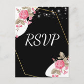 Modern Elegance Pink Floral string light RSVP Uitnodiging Briefkaart (Voorkant)