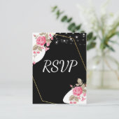 Modern Elegance Pink Floral string light RSVP Uitnodiging Briefkaart (Staand voorkant)