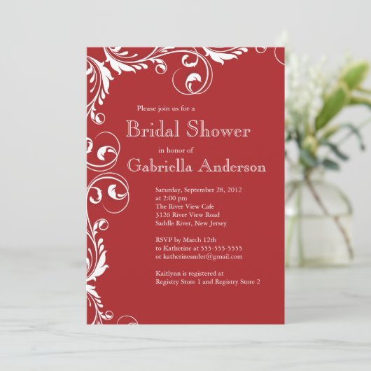 Modern Elegance Red Bridal Shower Kaart (Staand voorkant)