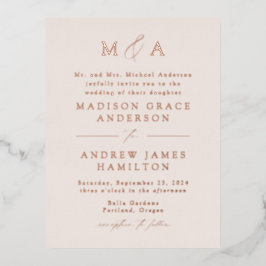 Modern Elegance Roos Gold Monogram Weddenschap Folie Uitnodiging Briefkaart