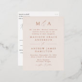 Modern Elegance Roos Gold Monogram Weddenschap Folie Uitnodiging Briefkaart (Voorkant / Achterkant)