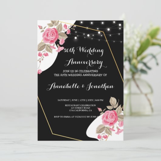 Modern Elegance Roze Bloemen St Bruiloft Jubileum Kaart (Staand voorkant)