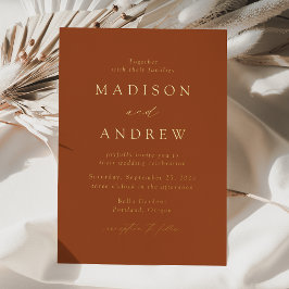 Modern Elegance Terracotta and Gold Wedding Folie Uitnodiging