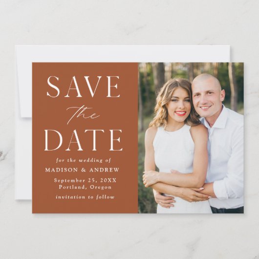 Modern Elegance Terracotta Foto Save The Date (Voorkant)