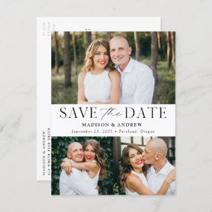 Modern Elegance Three Photo Save the Date Aankondigingskaart