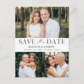 Modern Elegance Three Photo Save the Date Aankondigingskaart (Voorkant)