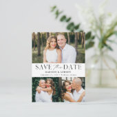 Modern Elegance Three Photo Save the Date Aankondigingskaart (Staand voorkant)