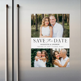 Modern Elegance Three Photo Save the Date Magnetische Uitnodiging