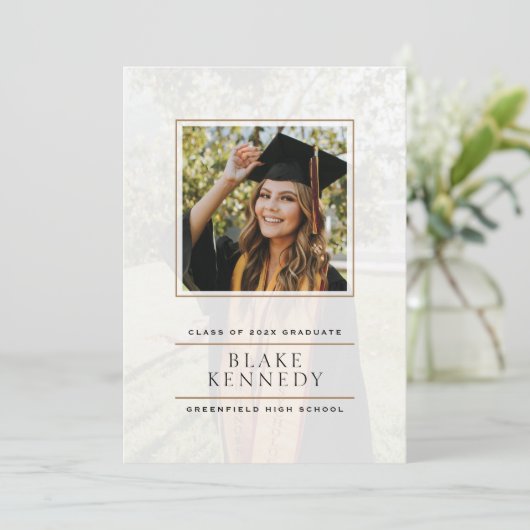 Modern Elegance Vellum ingelijst Afstudeerder Aank Kaart (Staand voorkant)