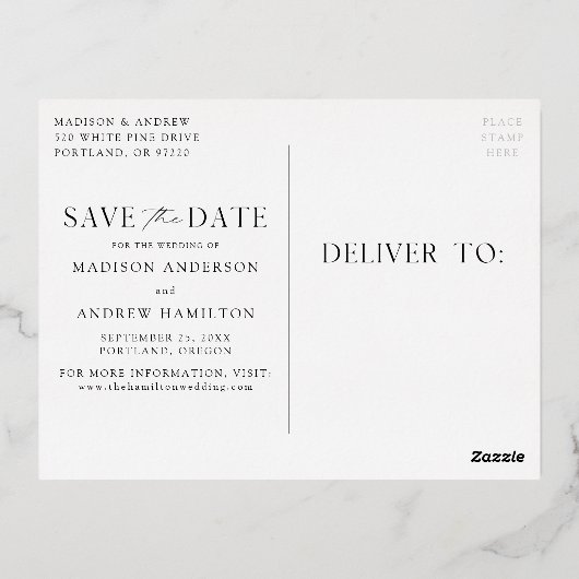 Modern Elegance Wedding Save the Date Folie Folie Uitnodiging Briefkaart (Achterkant)