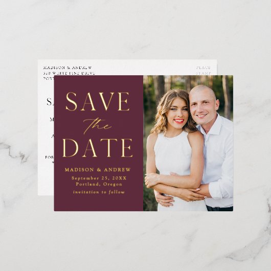 Modern Elegance Wedding Save the Date Folie Folie Uitnodiging Briefkaart (Voorkant / Achterkant)