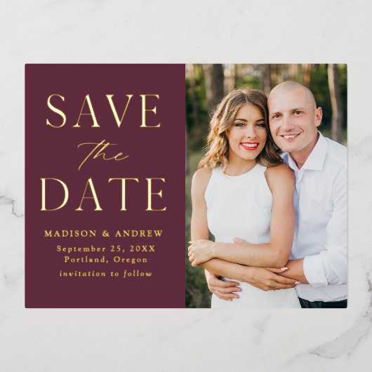 Modern Elegance Wedding Save the Date Folie Folie Uitnodiging Briefkaart (Voorkant)