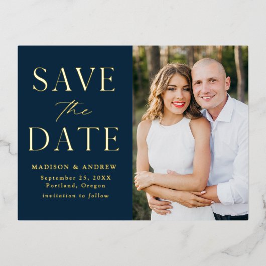 Modern Elegance Wedding Save the Date Folie Uitnodiging Briefkaart (Voorkant)
