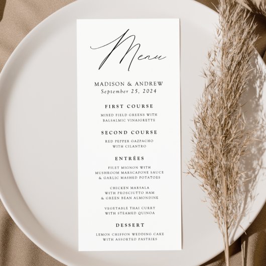 Modern Elegance White en Black Wedding Menu