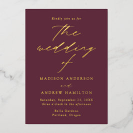 Modern Elegance Wine and Gold Wedding Folie Uitnodiging