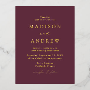 Modern Elegance Wine and Gold Wedding Folie Uitnodiging Briefkaart