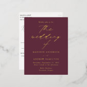Modern Elegance Wine and Gold Wedding Folie Uitnodiging Briefkaart (Voorkant / Achterkant)