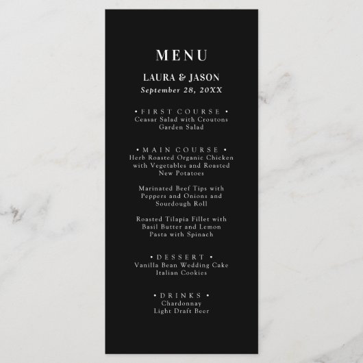 Modern Elegance Zwart-wit huwelijksmenu Menu (Voorkant)