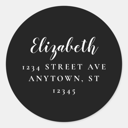 Modern Elegance zwart-wit retouradres Ronde Sticker (Voorkant)