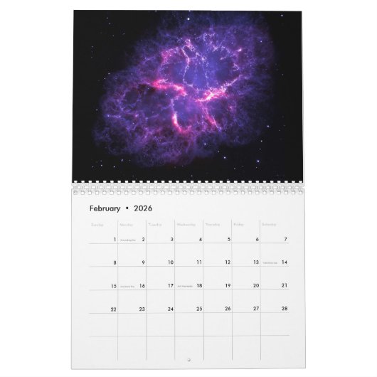 Modern elegant 12 maanden ruimtelandschap voor scr kalender (Feb 2026)