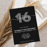 Modern Elegant 16e verjaardag Kaart<br><div class="desc">Moderne elegant 21ste uitnodiging op zaterdag. Minimalistisch ontwerp voor de sjabloon van de 21ste verjaardagsuitnodiging met elegante kalligrafie handgeschreven scriptlettertype.</div>