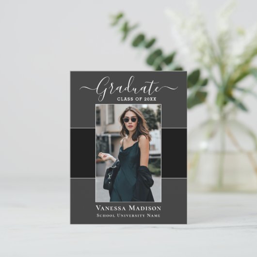 Modern | Elegant 1 Photo Graduation Announcement Briefkaart (Staand voorkant)