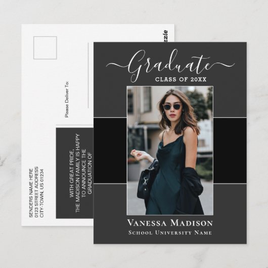 Modern | Elegant 1 Photo Graduation Announcement Briefkaart (Voorkant / Achterkant)