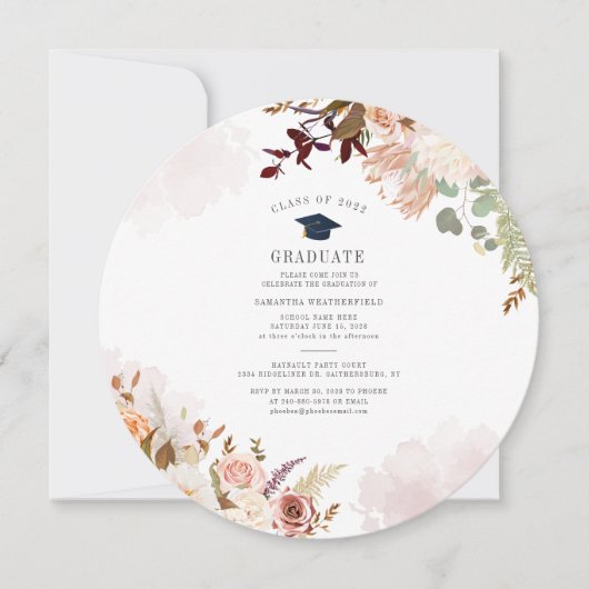 Modern Elegant 2022 Floral Blush Graduation Party Kaart (Voorkant)