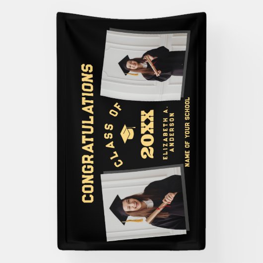 Modern Elegant 2024 Afstuderen 2 foto Afstuderen Spandoek (Verticaal)