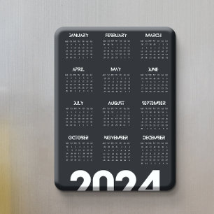 Modern Elegant 2024 Kalender Zwart-wit Magneet