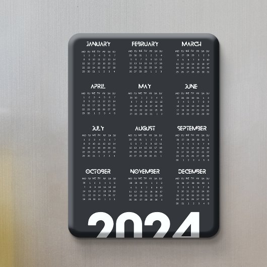 Modern Elegant 2024 Kalender Zwart-wit Magneet
