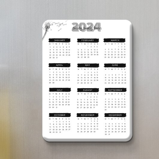 Modern Elegant 2024 Kalender Zwart-wit Magneet