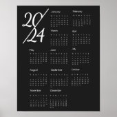 Modern Elegant 2024 Kalender Zwart-wit Poster (Voorkant)