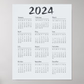 Modern Elegant 2024 Kalender Zwart-wit Poster (Voorkant)