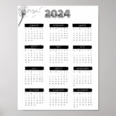 Modern Elegant 2024 Kalender Zwart-wit Poster (Voorkant)
