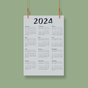 Modern Elegant 2024 Kalender Zwart-wit Poster