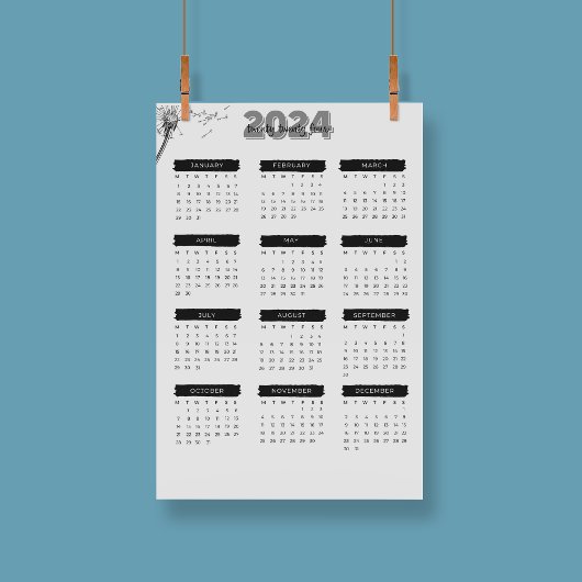 Modern Elegant 2024 Kalender Zwart-wit Poster