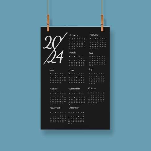 Modern Elegant 2024 Kalender Zwart-wit Poster